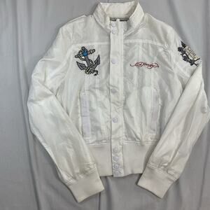 Ed Hardy By Christian Audigier VintageY2K White Sailor Bomber Jacket Mens Small